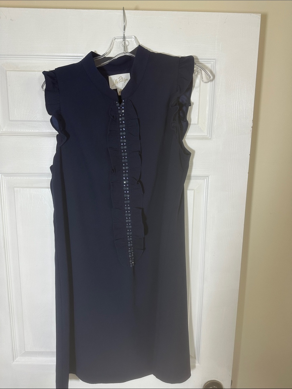 Lilly Pulitzer Navy Ruffle-Front Sleeveless Shift Dress